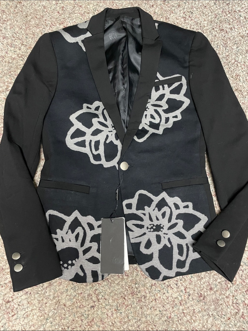 Alien Women's Black grey Floral-Pattern Single-Button tailored Blazer